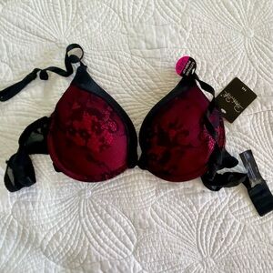 Rene Rofe Black and Pink Lace Push Up Bra NWT